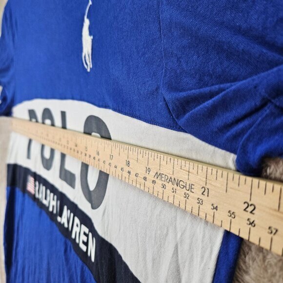 Polo Ralph Lauren Big Pony Spellout Logo T-Shirt Blue White Colorblock Mens Sz L - Picture 3 of 10